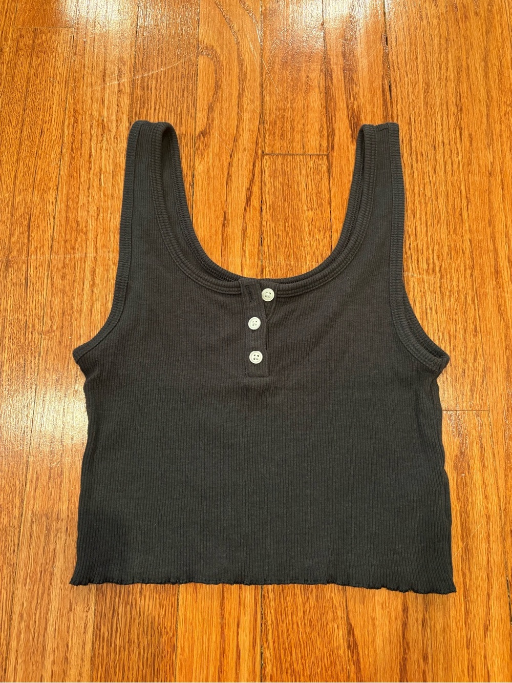 American Eagle Outfitters Black Ribbed Crop Tank with Button Front